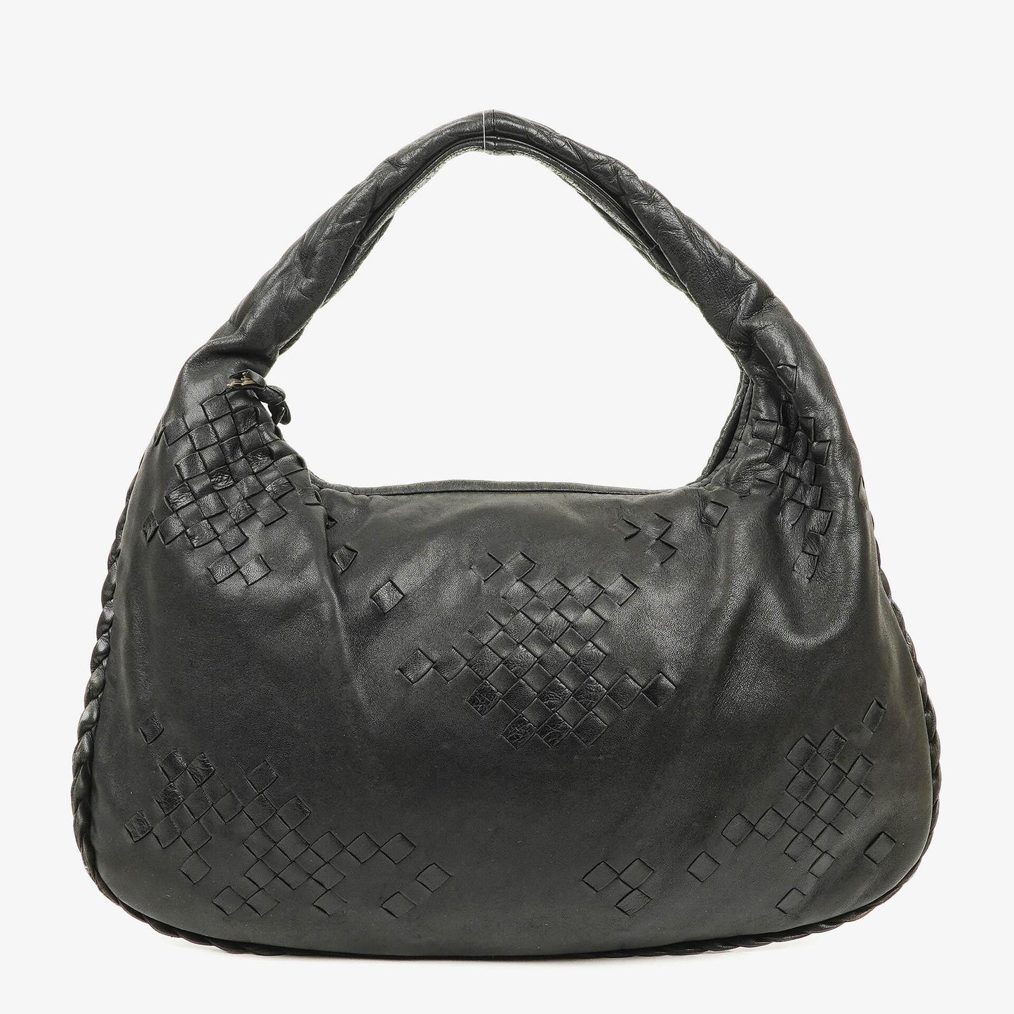 Bottega Veneta mittelgroße Hobo-Tasche aus schwarzem Nappaleder mit Nieten