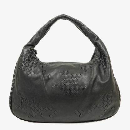 Bottega Veneta mittelgroße Hobo-Tasche aus schwarzem Nappaleder mit Nieten