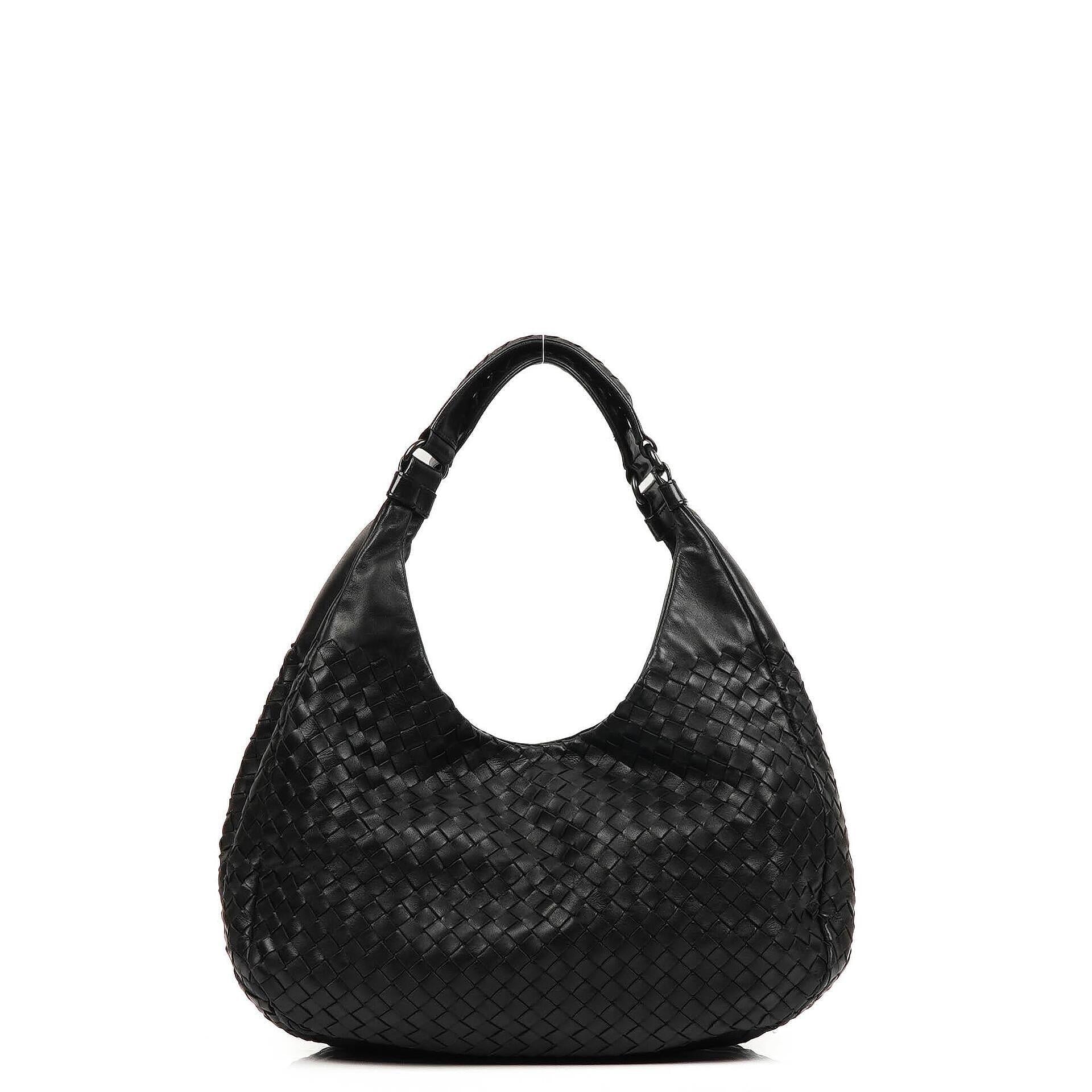 Bottega Veneta mittelgroße Campana Hobo Tasche aus schwarzem Nappa Intrecciato