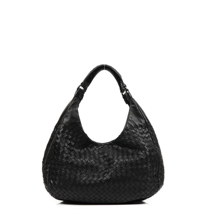 Bottega Veneta mittelgroße Campana Hobo Tasche aus schwarzem Nappa Intrecciato