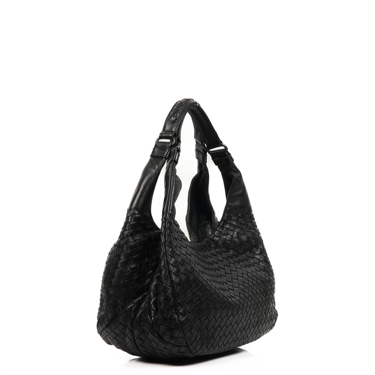 Bottega Veneta mittelgroße Campana Hobo Tasche aus schwarzem Nappa Intrecciato