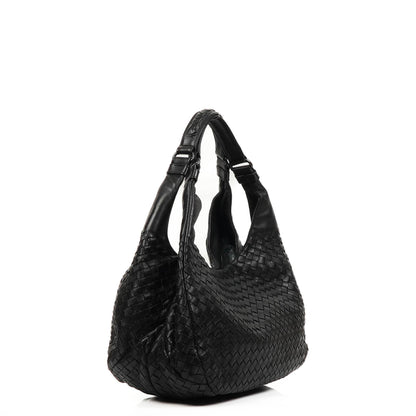 Bottega Veneta mittelgroße Campana Hobo Tasche aus schwarzem Nappa Intrecciato