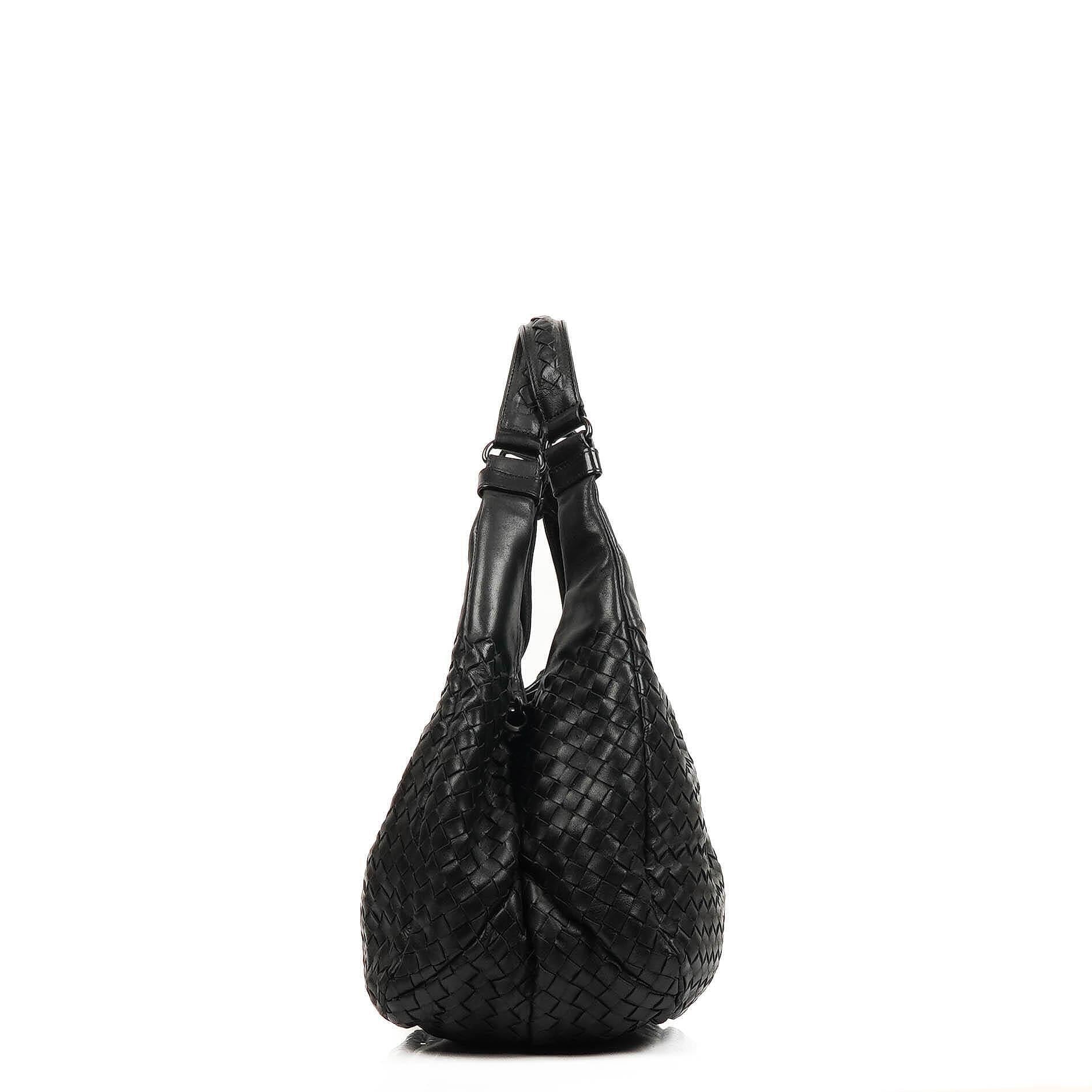 Bottega Veneta mittelgroße Campana Hobo Tasche aus schwarzem Nappa Intrecciato