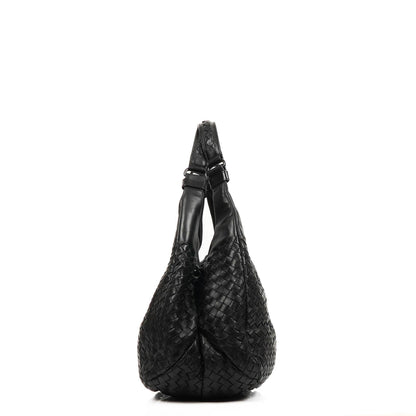 Bottega Veneta mittelgroße Campana Hobo Tasche aus schwarzem Nappa Intrecciato