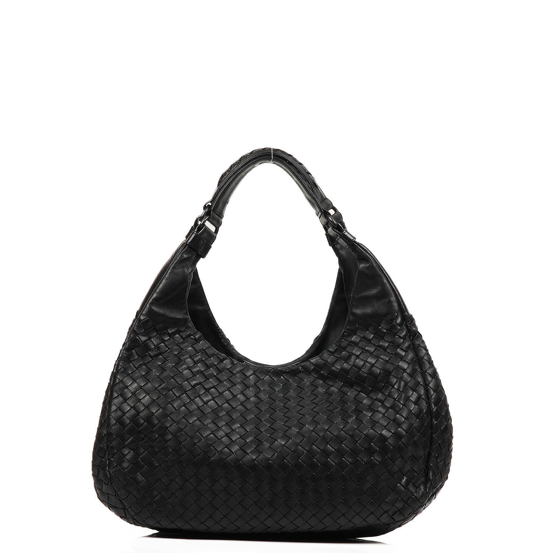 Bottega Veneta mittelgroße Campana Hobo Tasche aus schwarzem Nappa Intrecciato