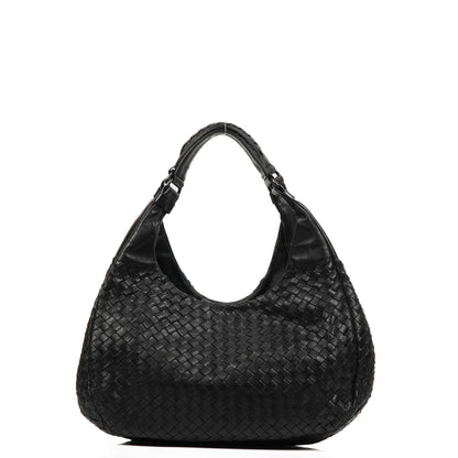 Bottega Veneta mittelgroße Campana Hobo Tasche aus schwarzem Nappa Intrecciato