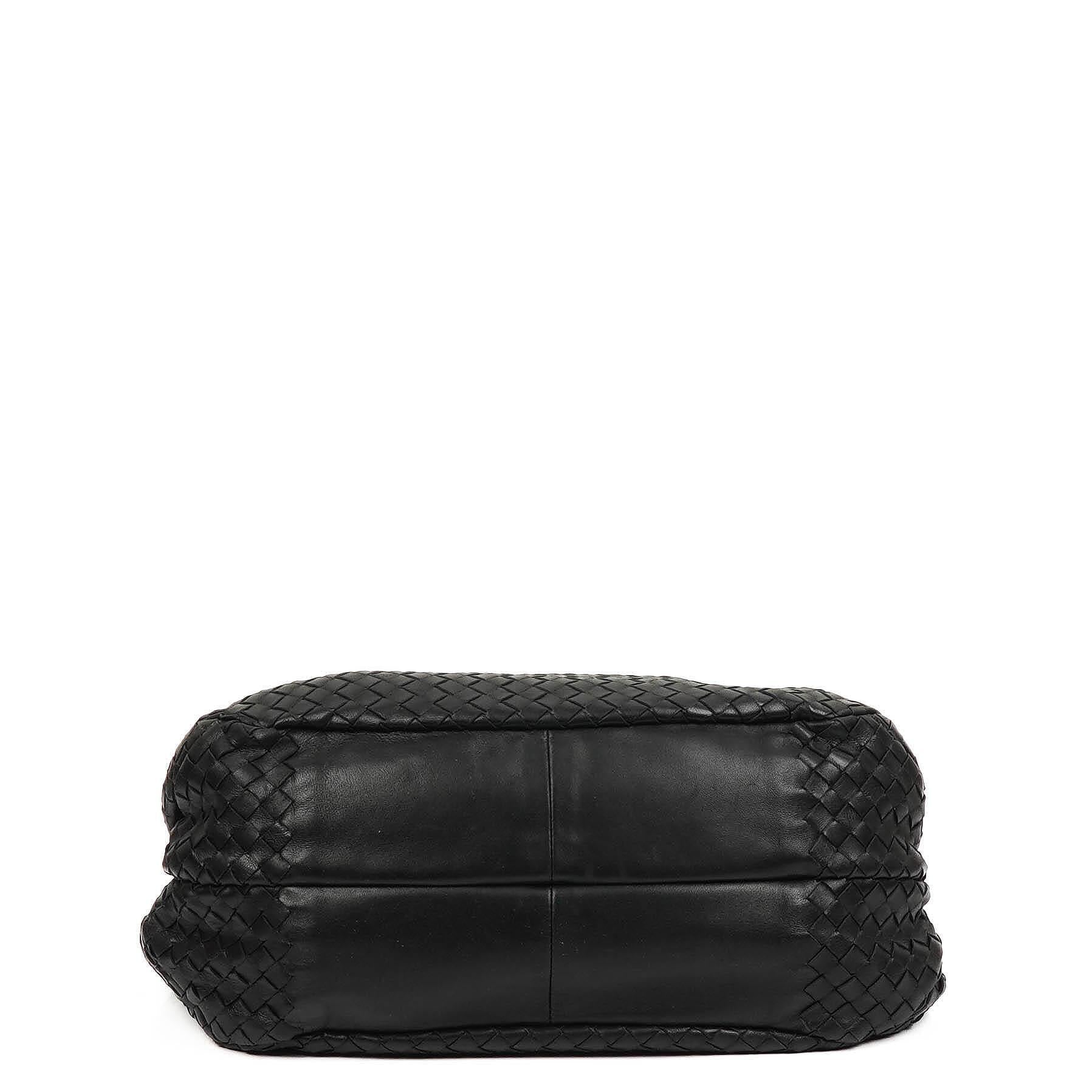 Bottega Veneta mittelgroße Campana Hobo Tasche aus schwarzem Nappa Intrecciato
