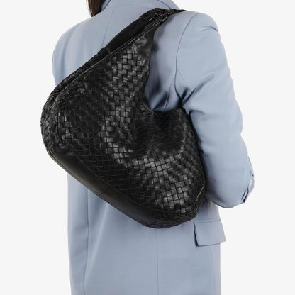 Bottega Veneta mittelgroße Campana Hobo Tasche aus schwarzem Nappa Intrecciato
