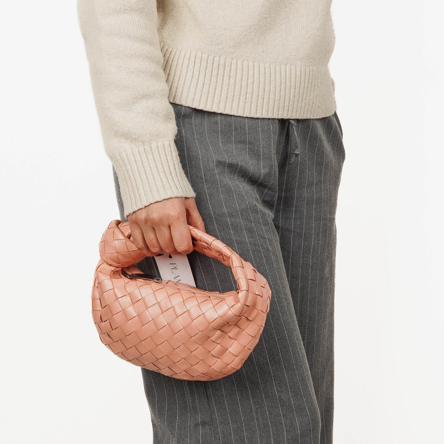 Bottega Veneta Mini Jodie Tasche aus pfirsichfarbenem Nappa Intrecciato