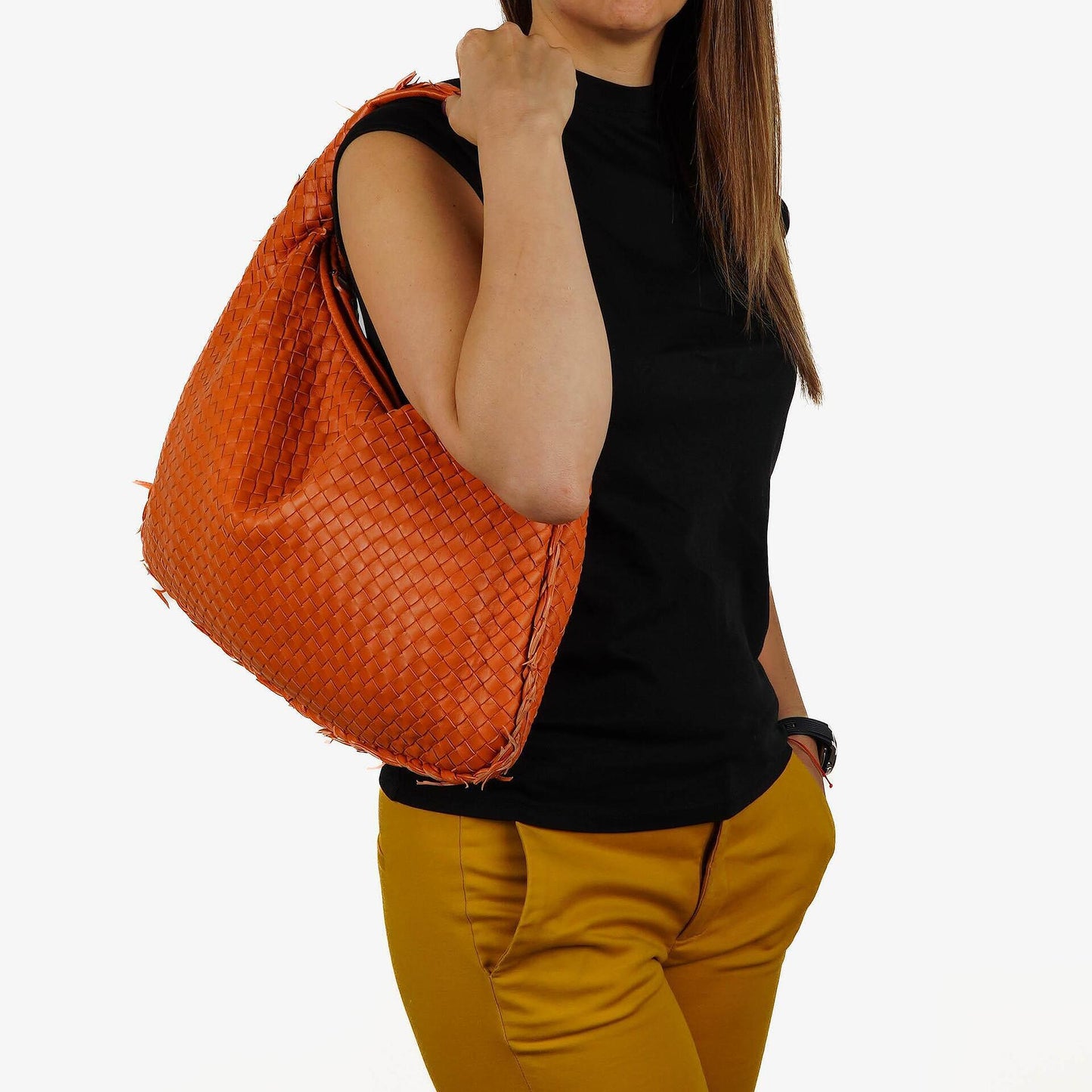 Bottega Veneta Nappa Intrecciato Orange Große Veneta Hobo Tasche mit Fransen