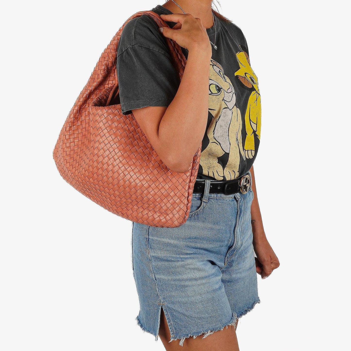 Bottega Veneta Veneta Hobo Tasche Groß aus pfirsichfarbenem Nappa Intrecciato