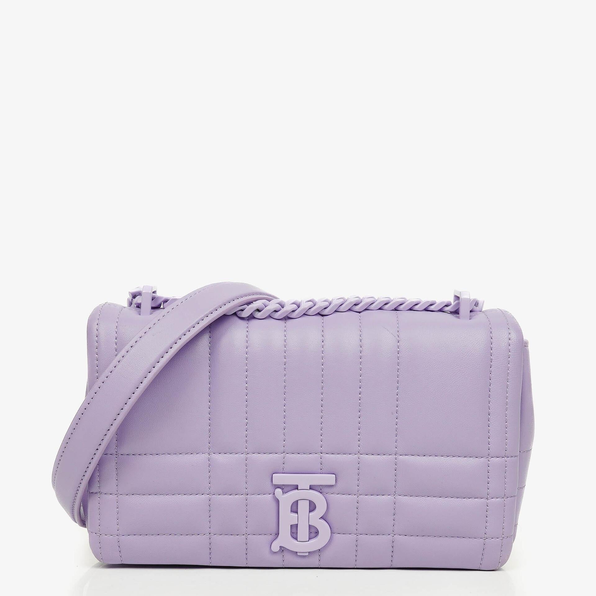 Burberry Kleine Lola Schultertasche aus gestepptem Leder in Lavendel