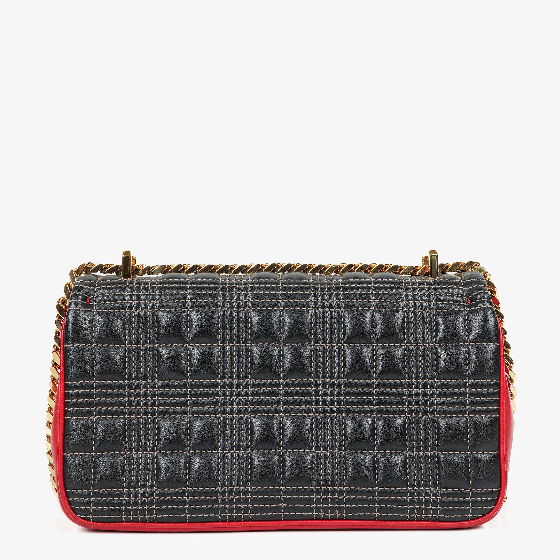 Burberry Kleine Lola aus gestepptem Leder in Schwarz/Rot/Kamel mit Karo-Muster