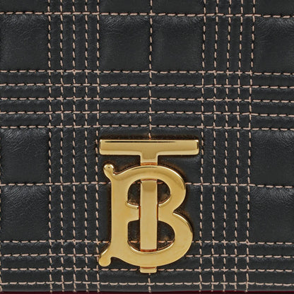 Burberry Kleine Lola aus gestepptem Leder in Schwarz/Rot/Kamel mit Karo-Muster
