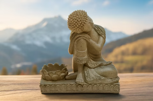 Friedvoller Buddha mit Lotus-Kerzenhalter