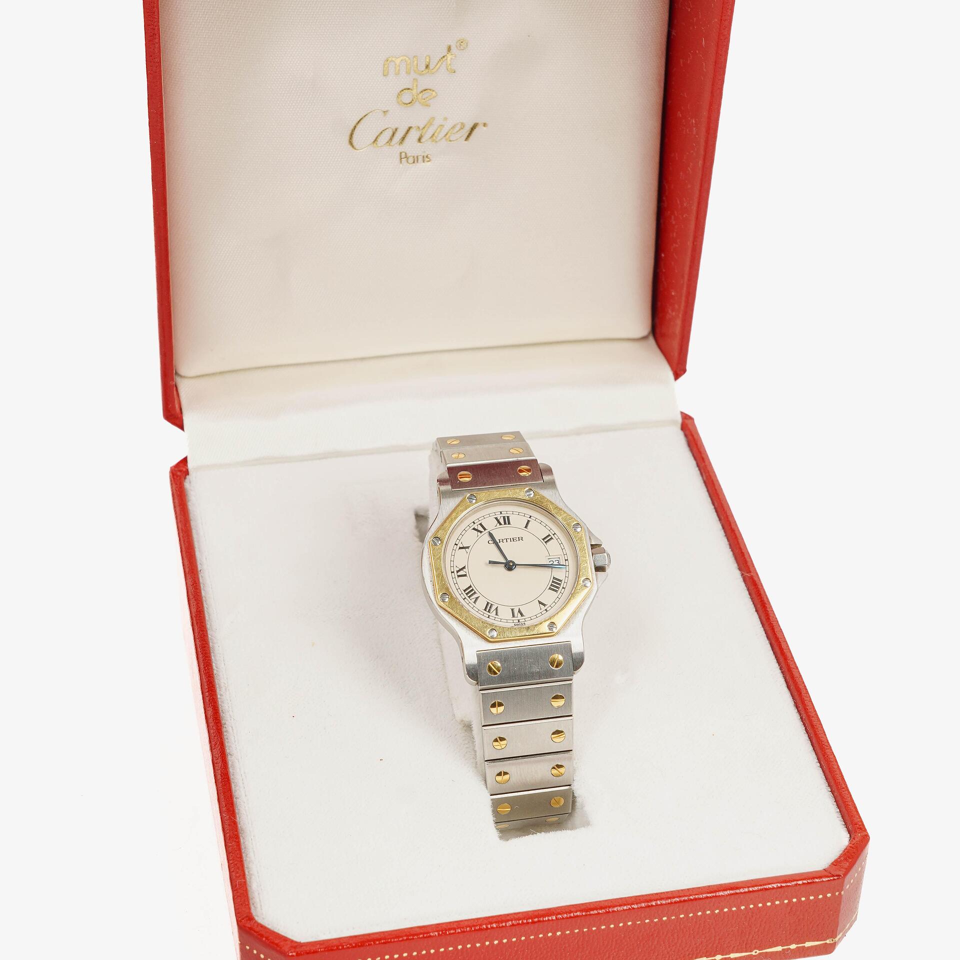 Cartier Santos Oktagon Uhr aus Edelstahl