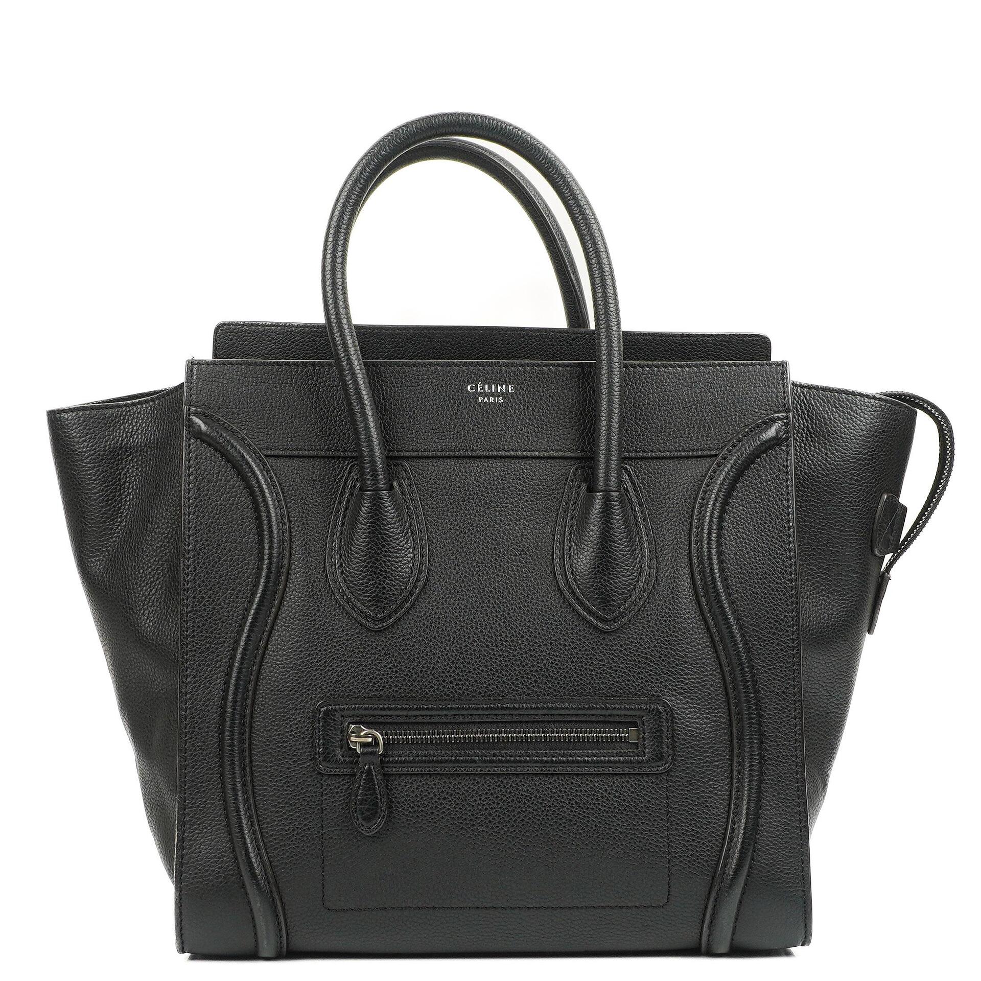 Céline Schwarze Genarbte Leder Mini Luggage Tote Bag