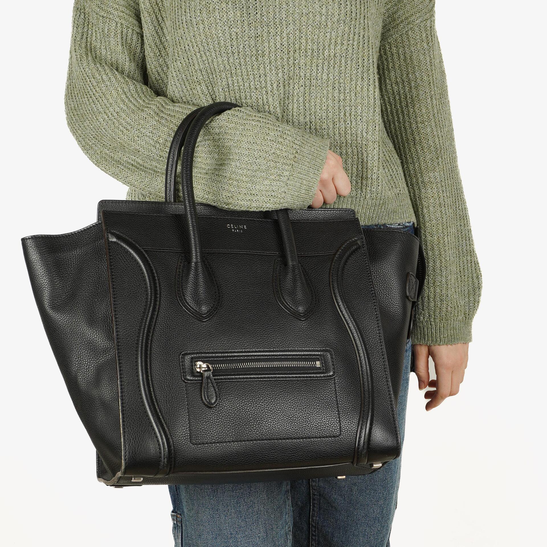 Céline Schwarze Genarbte Leder Mini Luggage Tote Bag