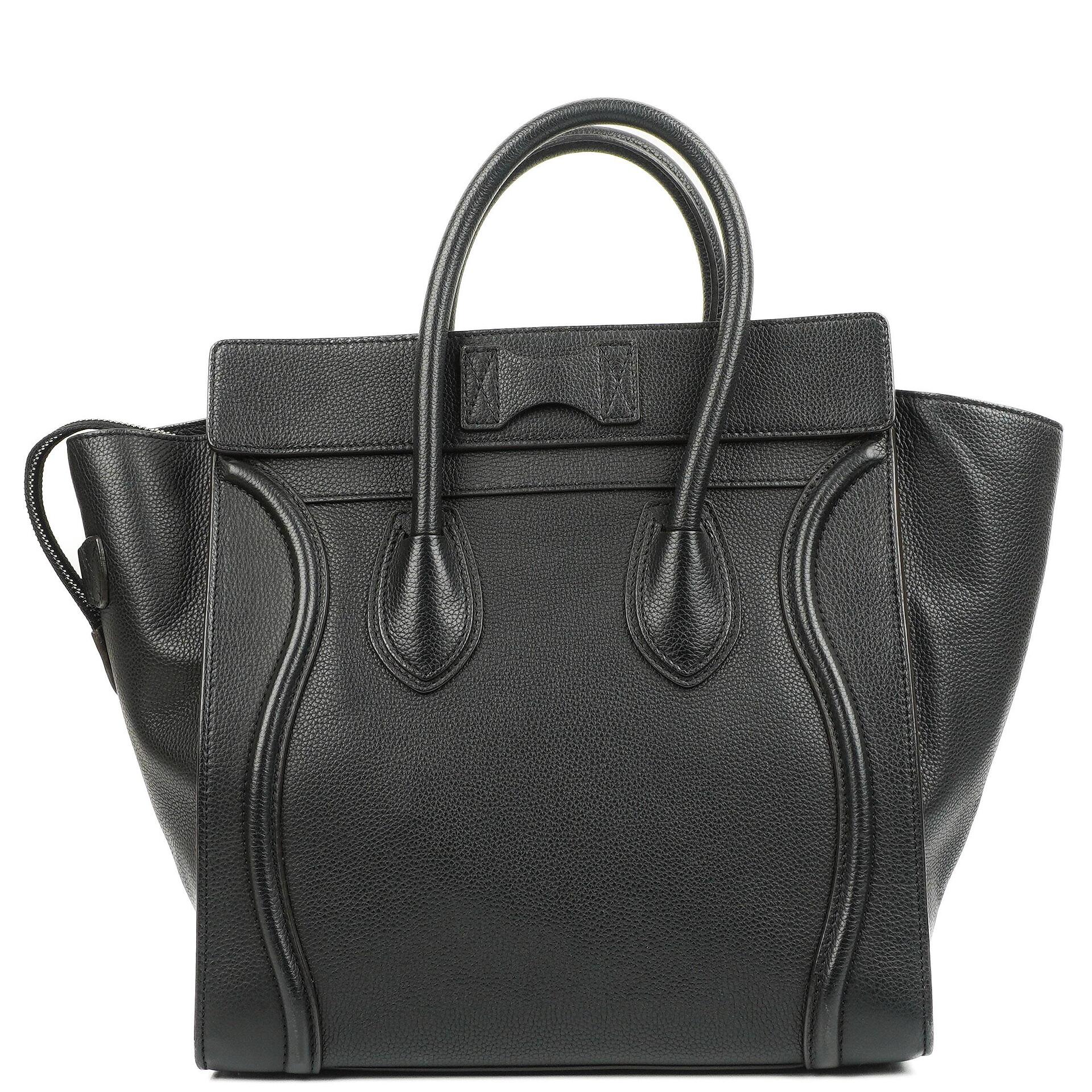 Céline Schwarze Genarbte Leder Mini Luggage Tote Bag