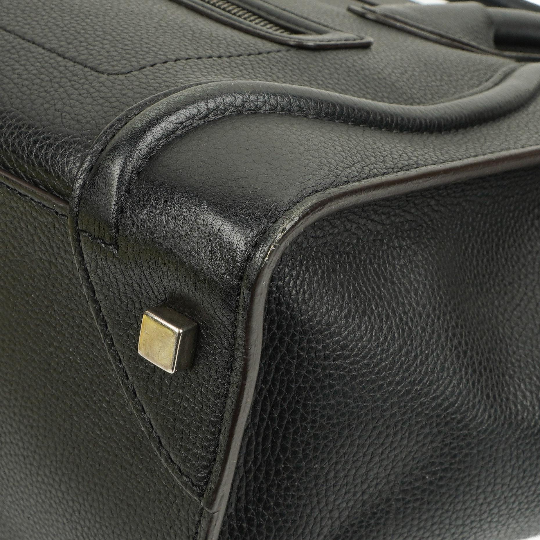 Céline Schwarze Genarbte Leder Mini Luggage Tote Bag