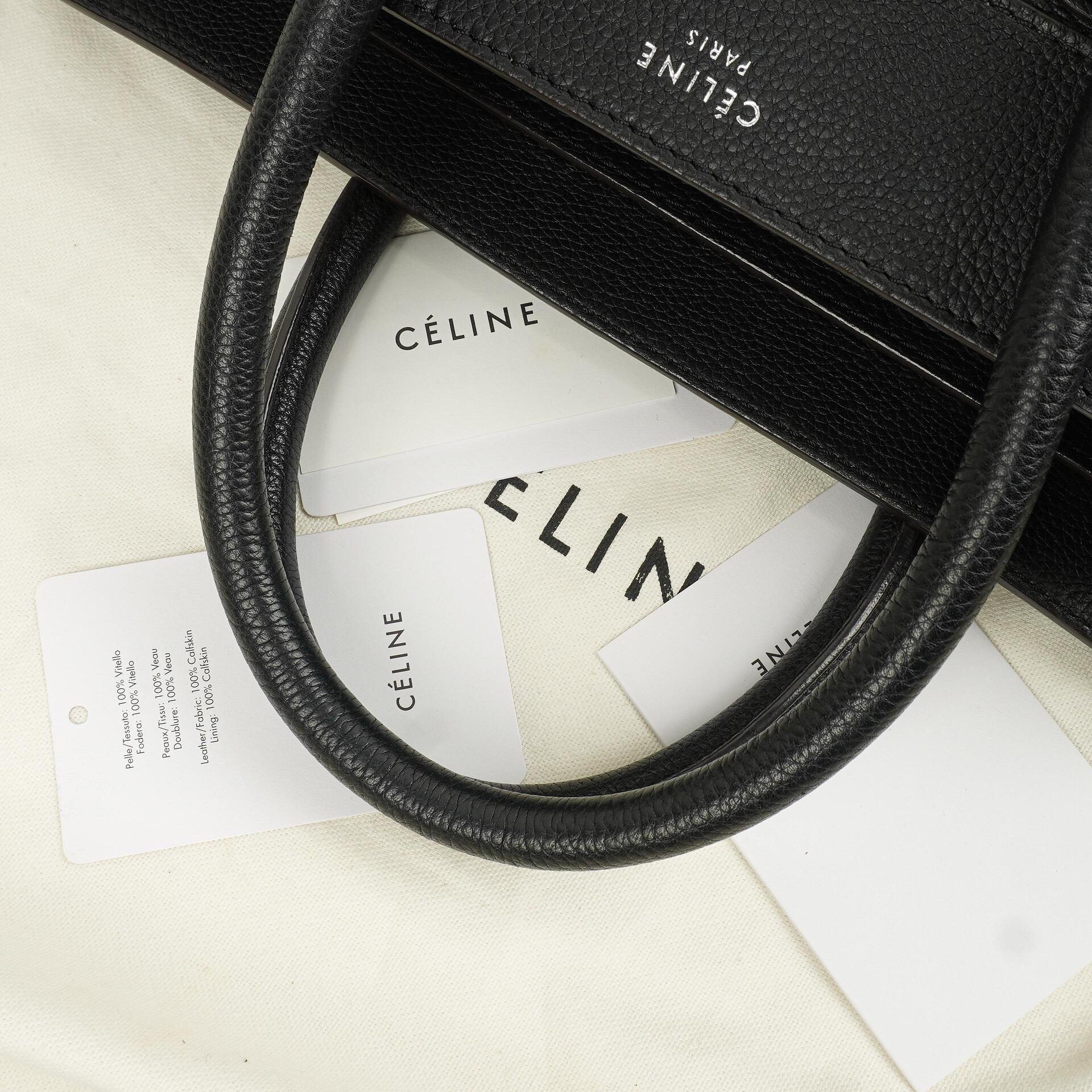 Céline Schwarze Genarbte Leder Mini Luggage Tote Bag