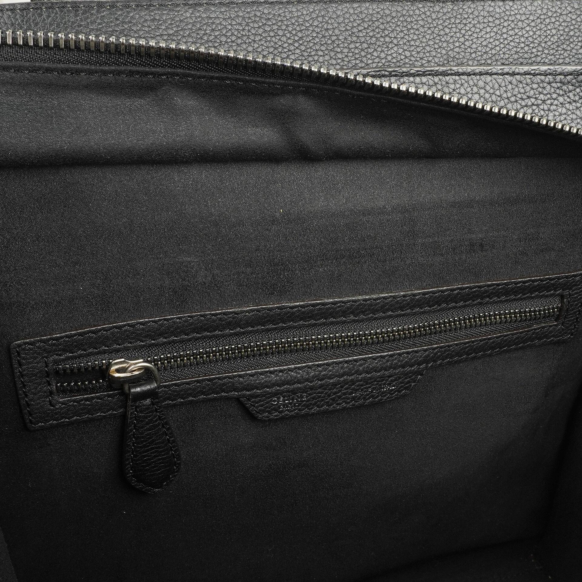 Céline Schwarze Genarbte Leder Mini Luggage Tote Bag