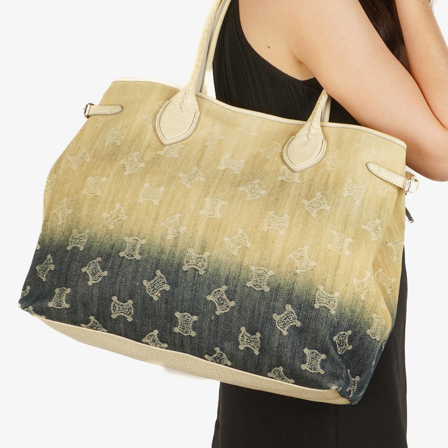 Celine Macadam Denim Tragetasche in Blau/Beige