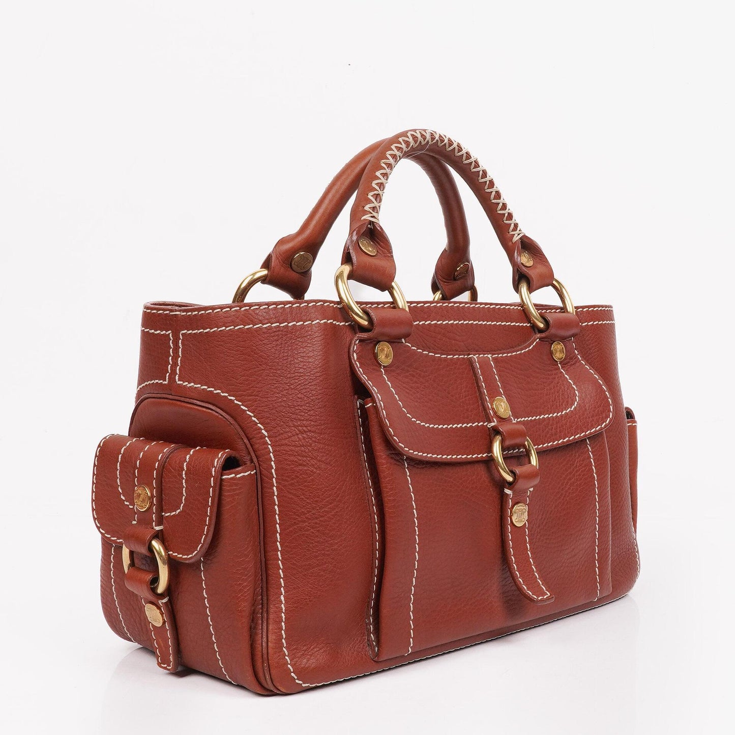 Celine Boogie Tasche aus braunem genarbtem Leder