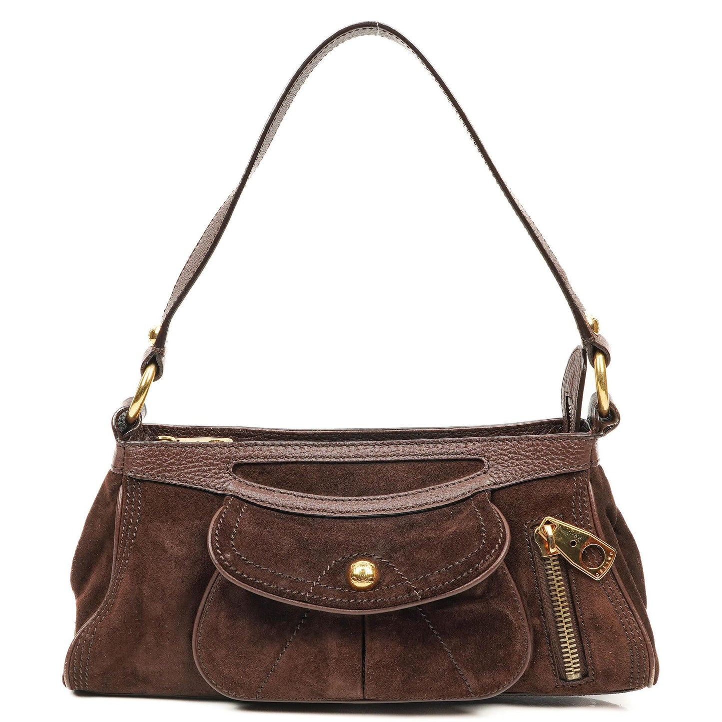 Céline Braune Wildleder- und Leder Schultertasche