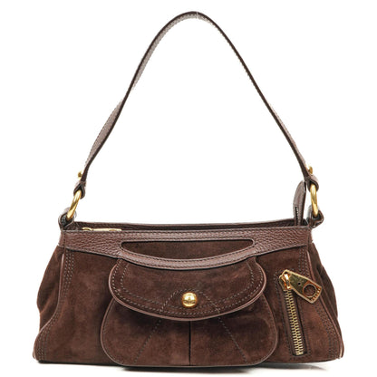 Céline Braune Wildleder- und Leder Schultertasche