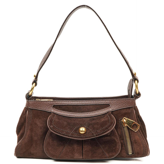 Céline Braune Wildleder- und Leder Schultertasche