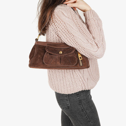 Céline Braune Wildleder- und Leder Schultertasche