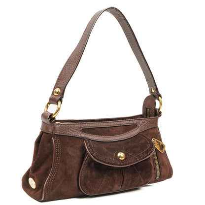 Céline Braune Wildleder- und Leder Schultertasche