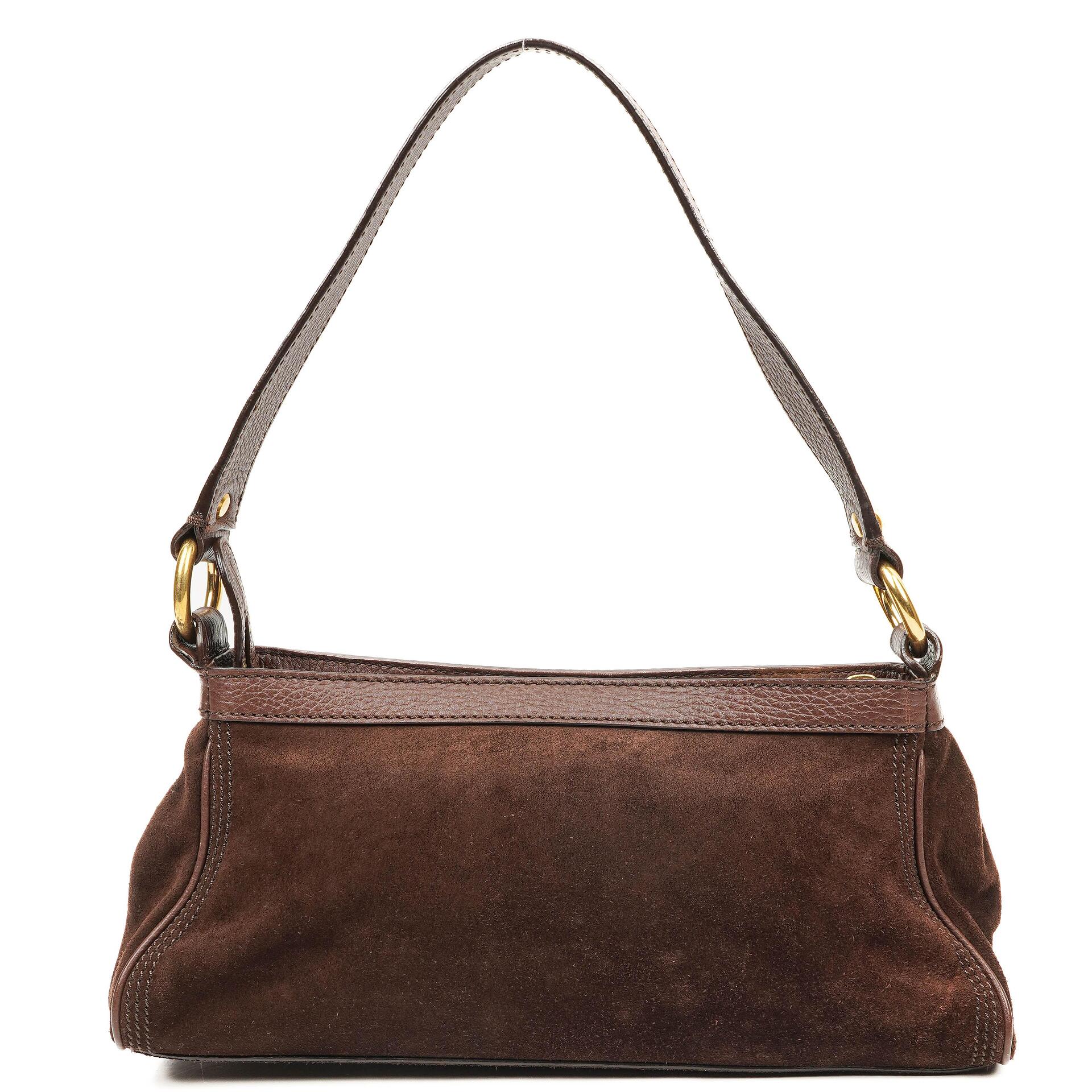 Céline Braune Wildleder- und Leder Schultertasche