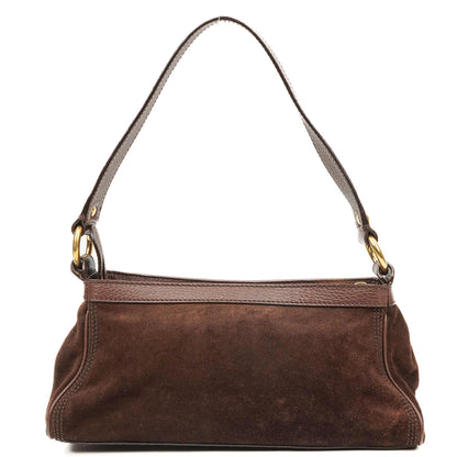 Céline Braune Wildleder- und Leder Schultertasche