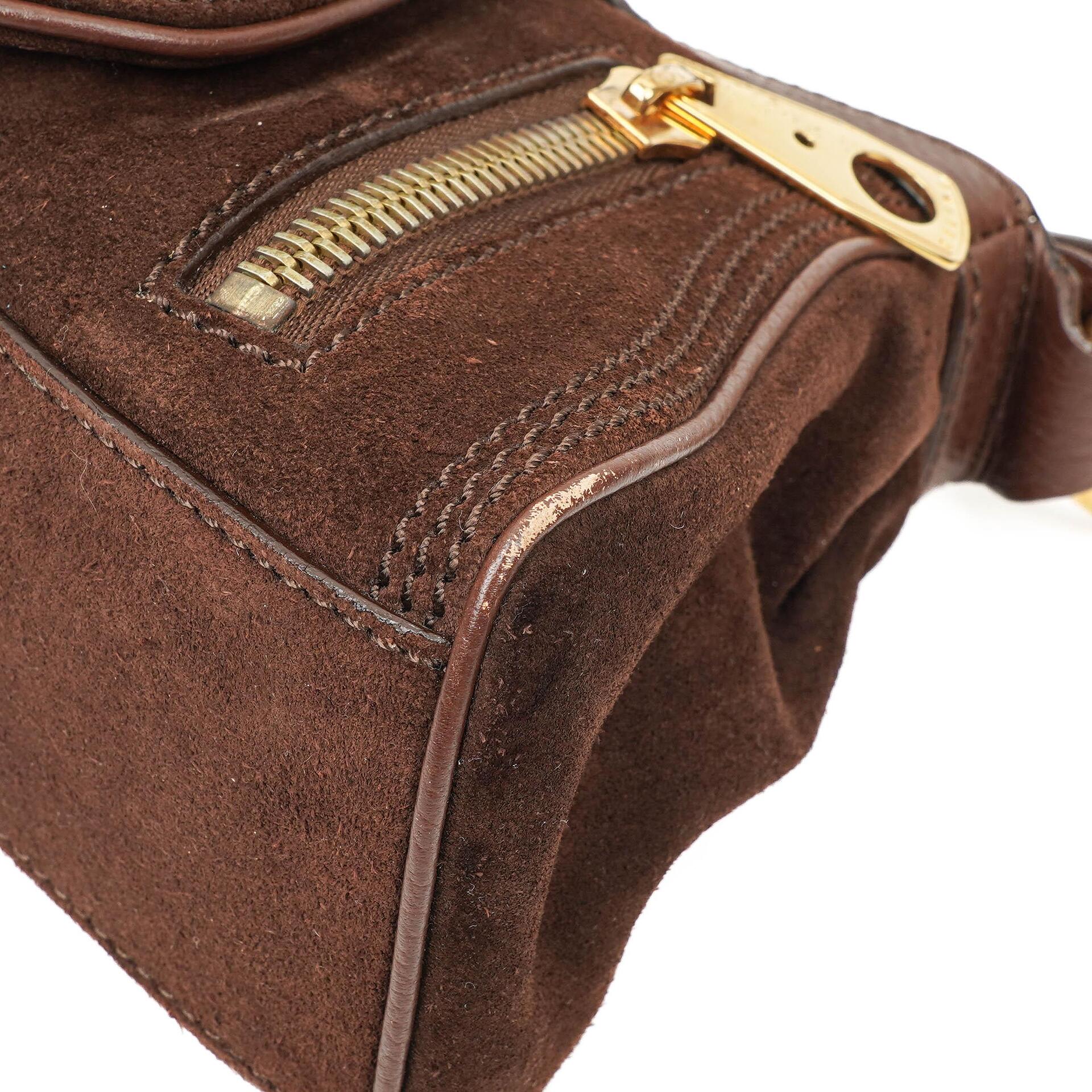 Céline Braune Wildleder- und Leder Schultertasche