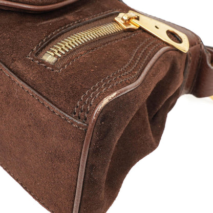 Céline Braune Wildleder- und Leder Schultertasche