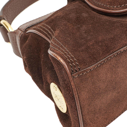Céline Braune Wildleder- und Leder Schultertasche