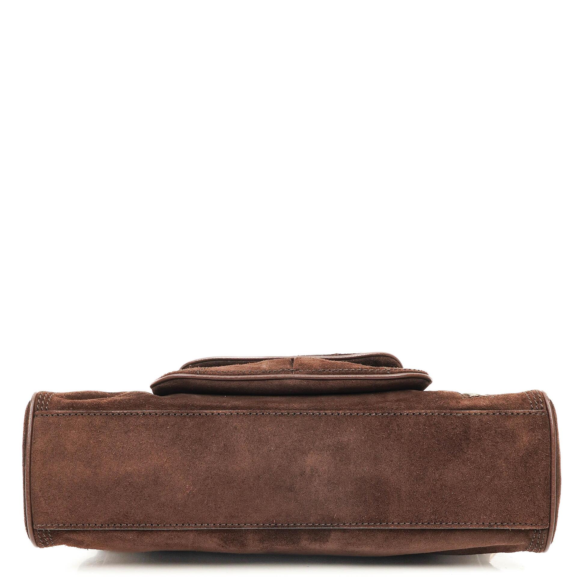 Céline Braune Wildleder- und Leder Schultertasche