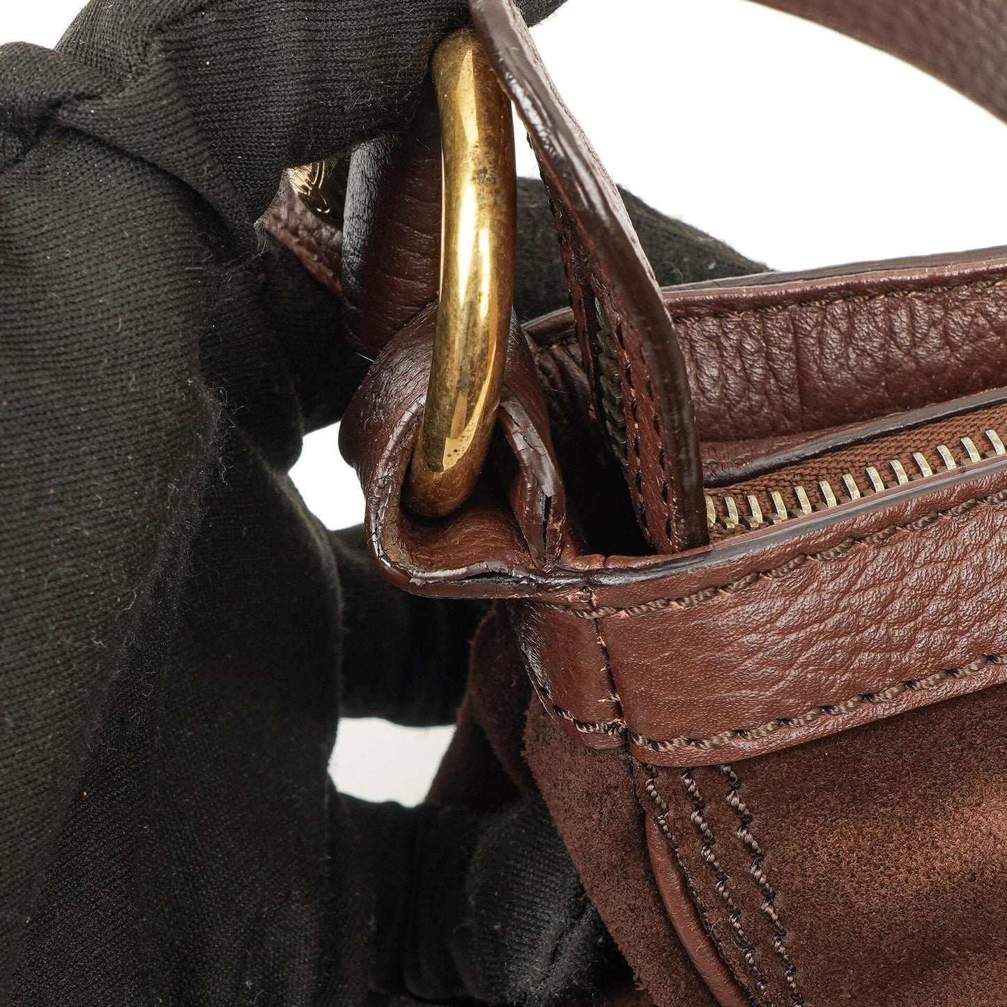 Céline Braune Wildleder- und Leder Schultertasche