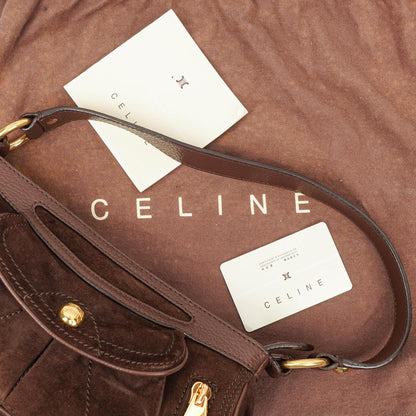 Céline Braune Wildleder- und Leder Schultertasche