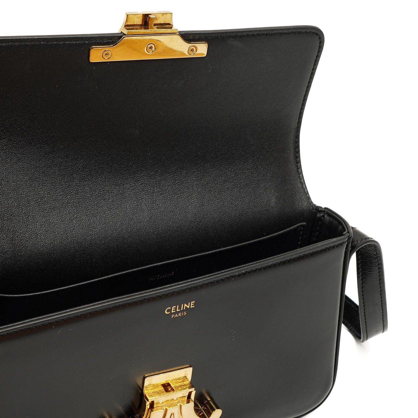 Celine Claude Long Triomphe East West Schultertasche aus glänzendem Kalbsleder
