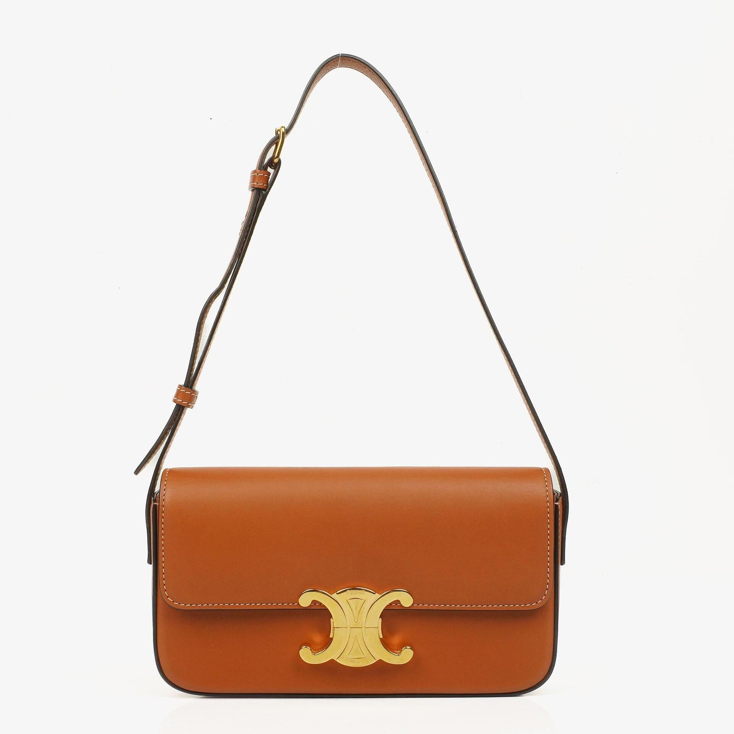 Celine Claude Long Triomphe Schultertasche aus Kalbsleder in Tan