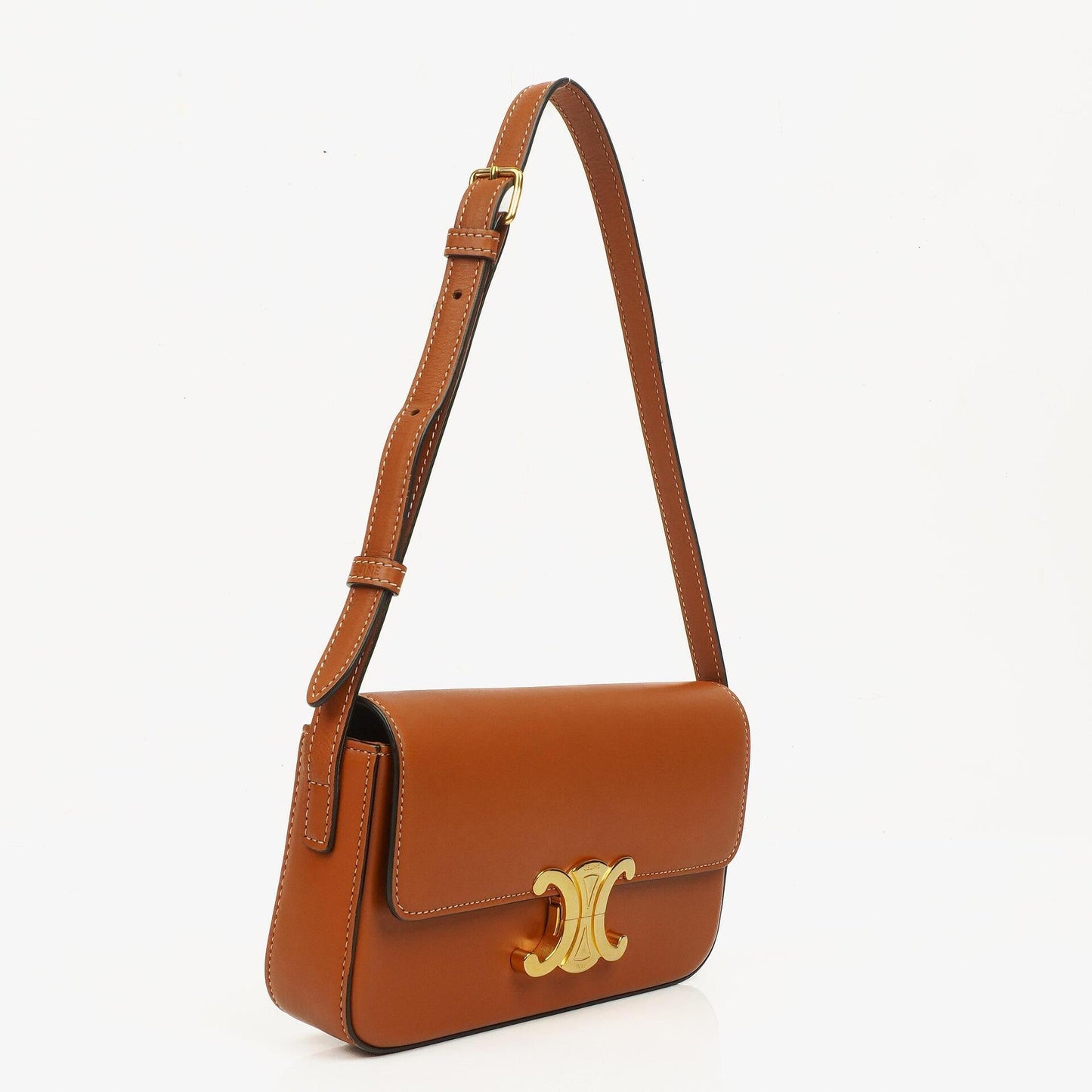 Celine Claude Long Triomphe Schultertasche aus Kalbsleder in Tan