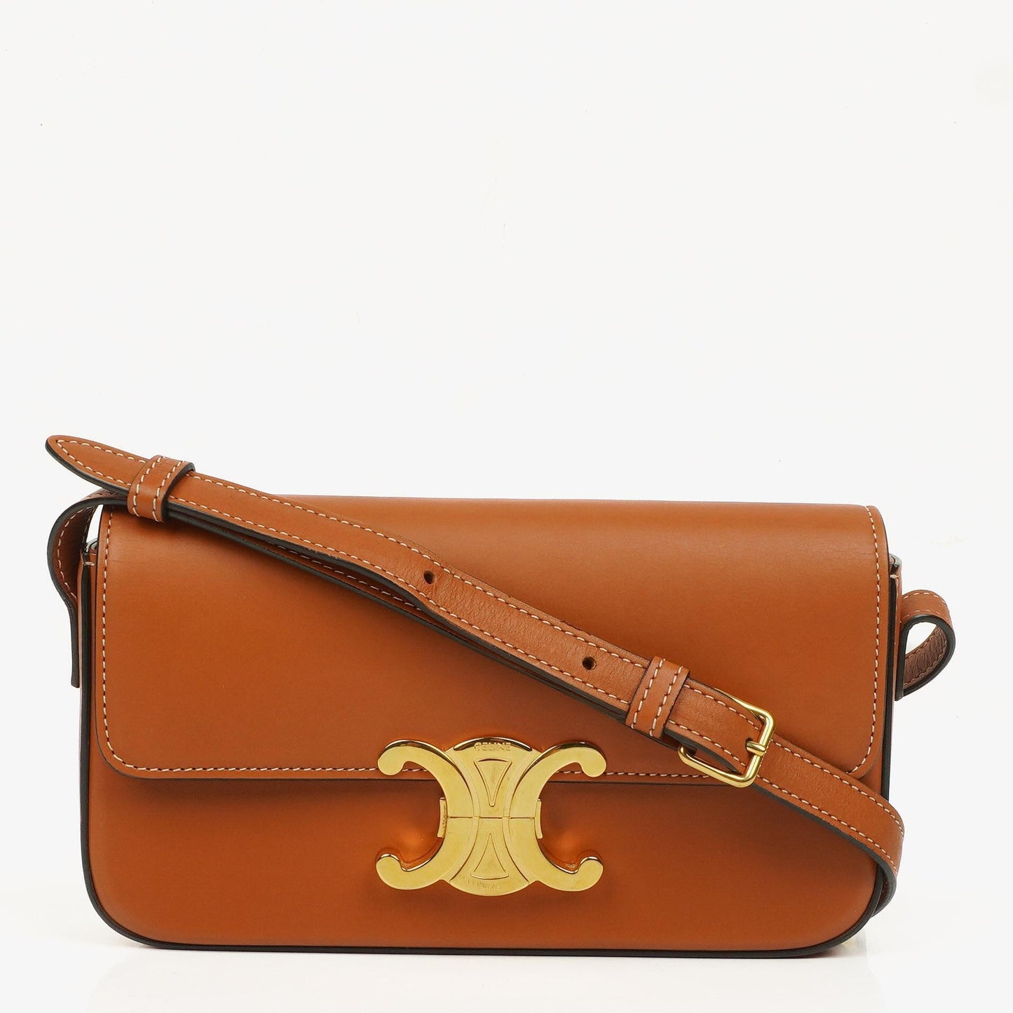 Celine Claude Long Triomphe Schultertasche aus Kalbsleder in Tan