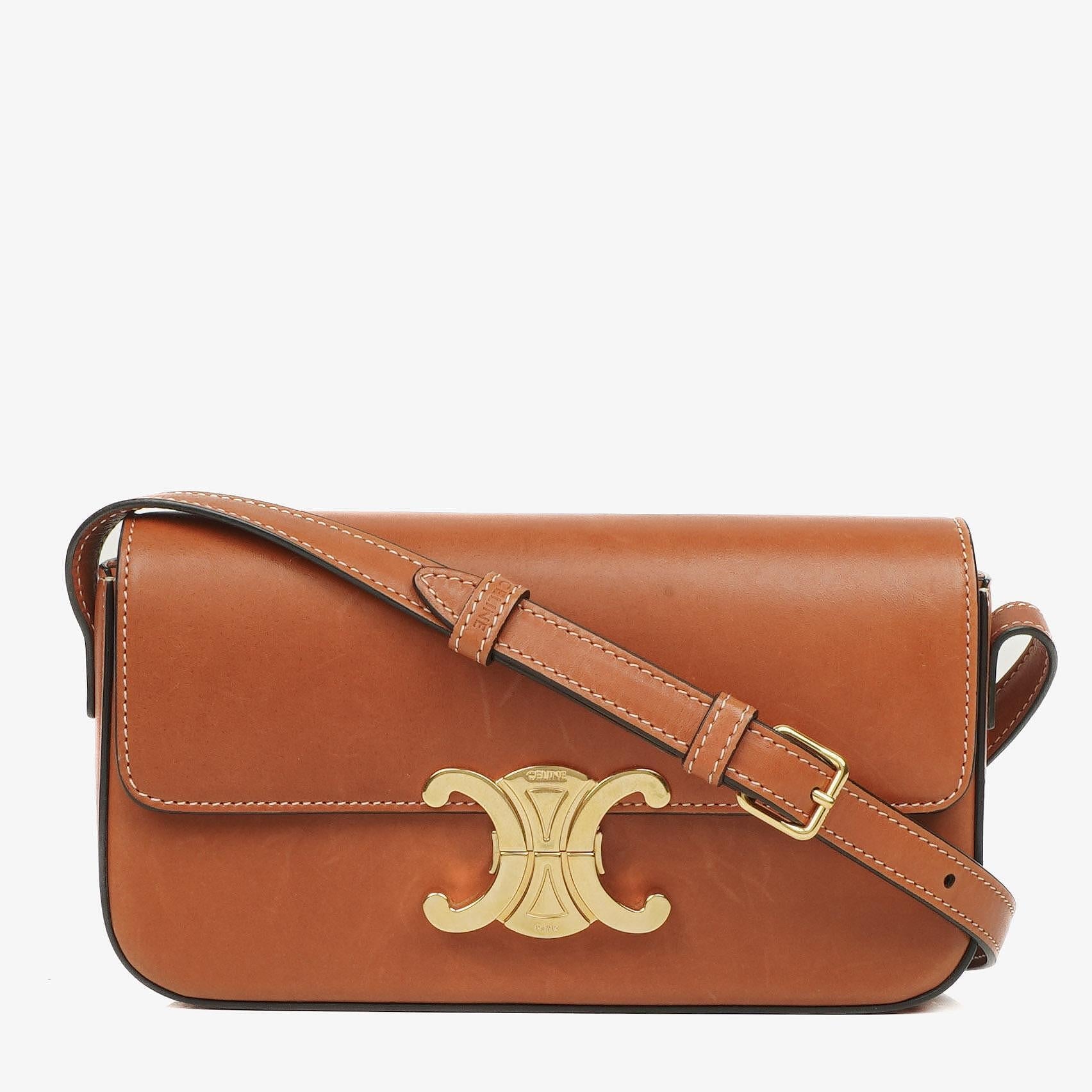 Celine Claude Long Triomphe Schultertasche aus tan Kalbsleder