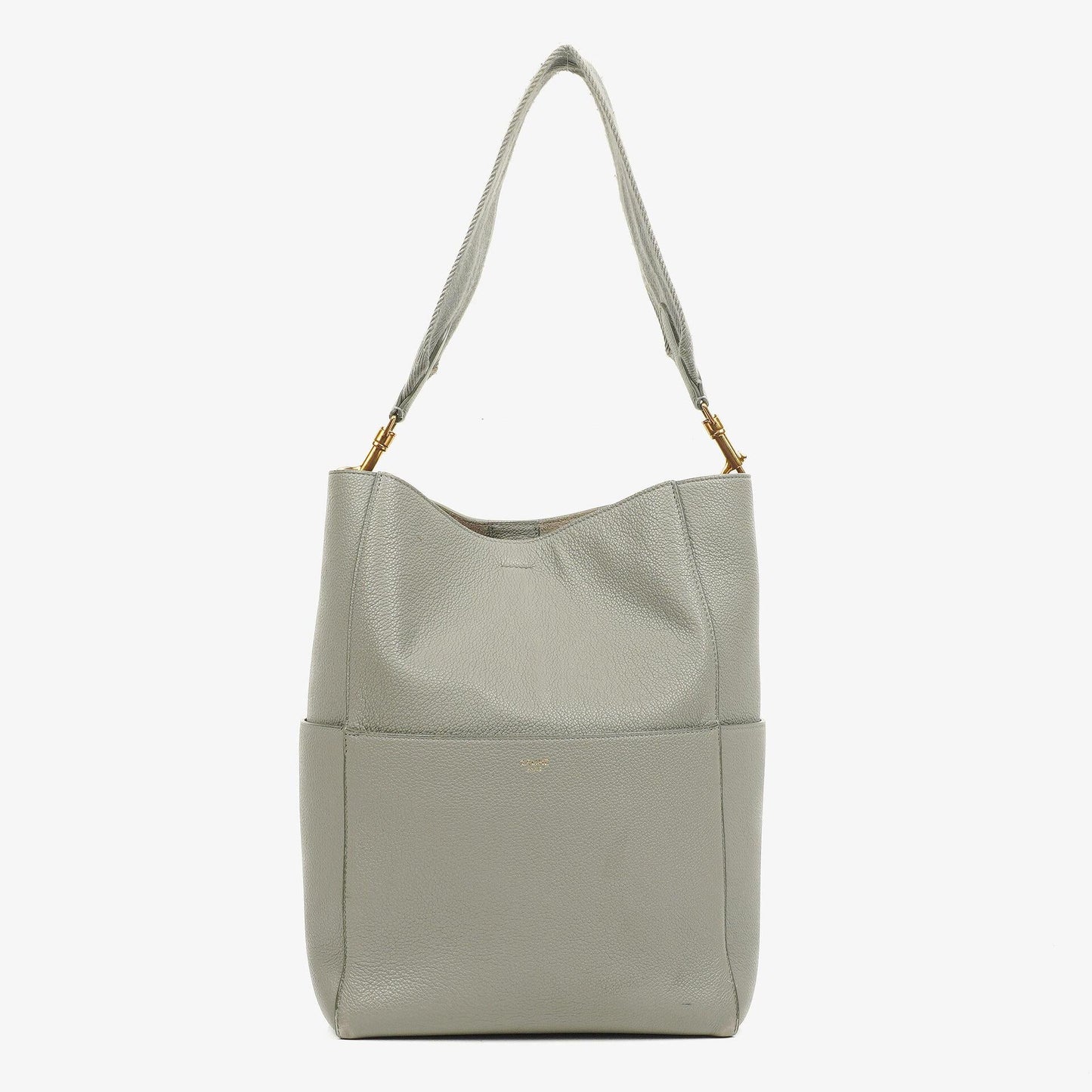 Celine Seau Sangle Bucket Bag aus grauem weichem genarbtem Kalbsleder
