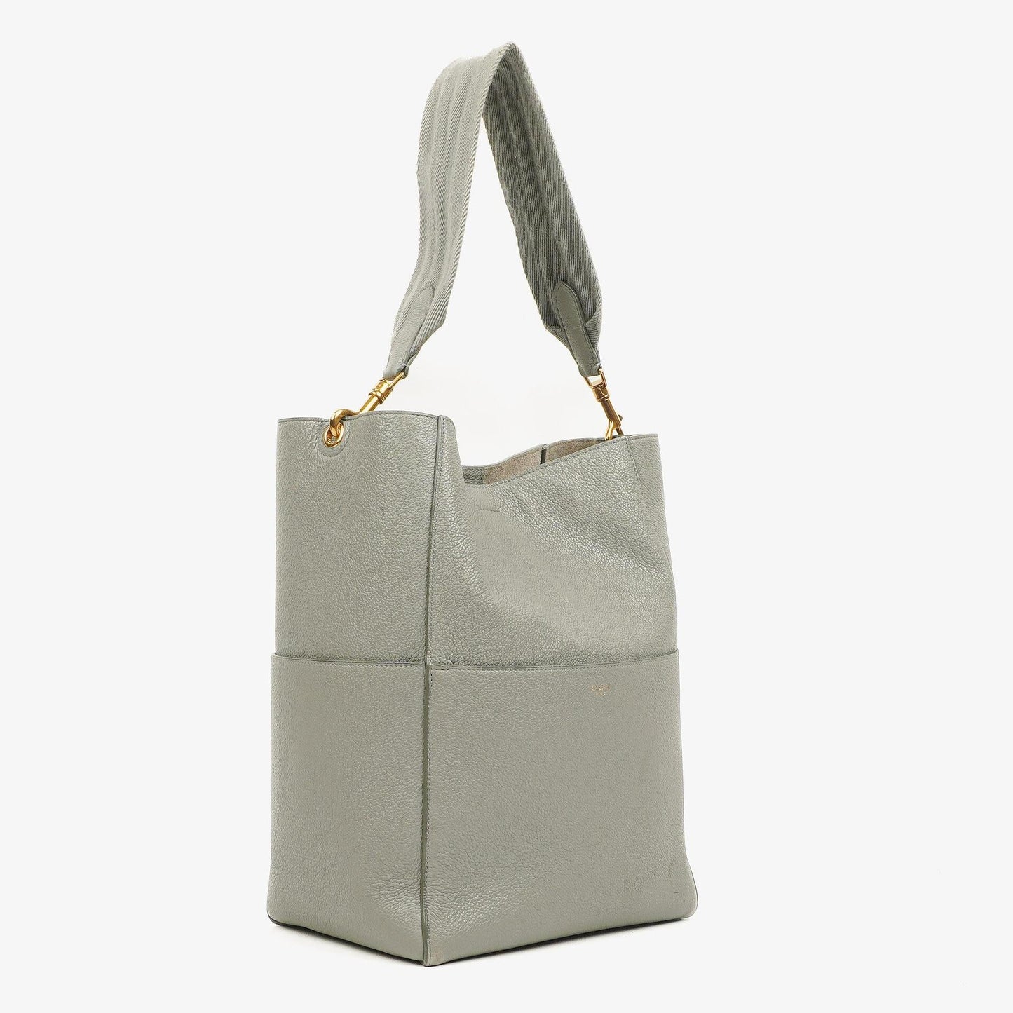 Celine Seau Sangle Bucket Bag aus grauem weichem genarbtem Kalbsleder