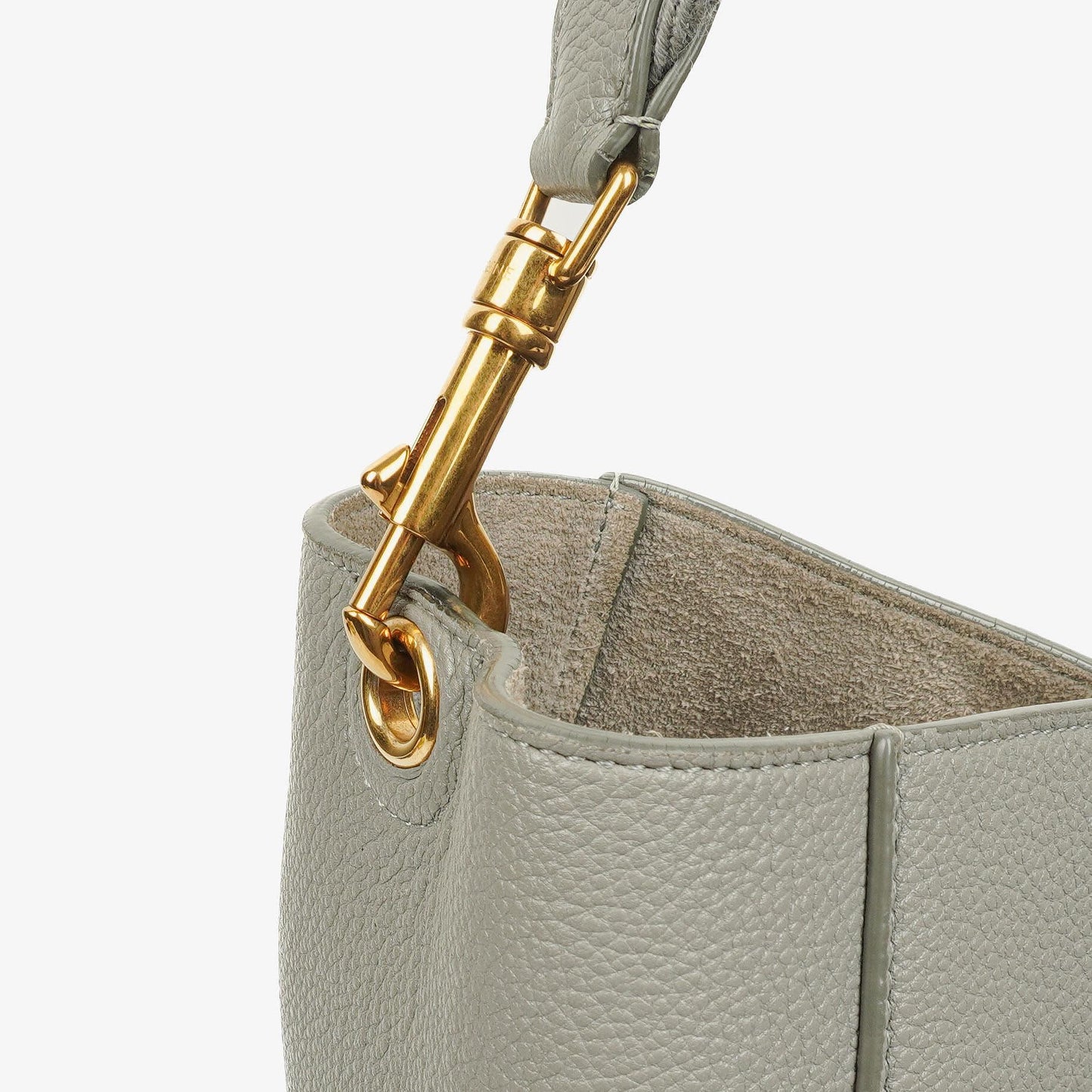 Celine Seau Sangle Bucket Bag aus grauem weichem genarbtem Kalbsleder