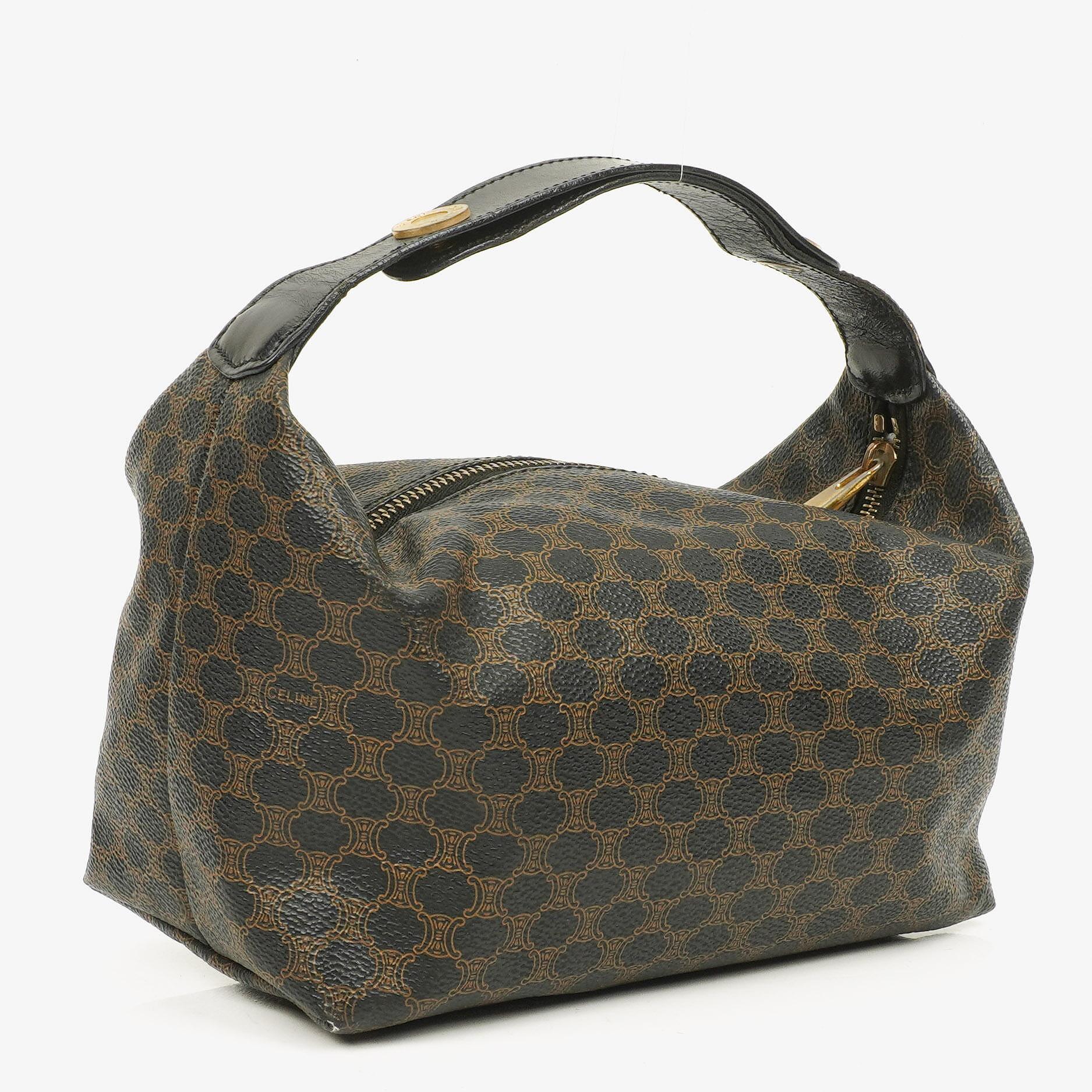 Celine Macadam Triomphe Vintage-Kulturtasche in Braun und Schwarz